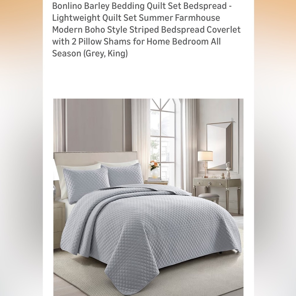 Modern Boho Style Striped Grey Bedspread Coverlet Set KING